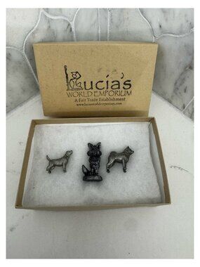 Vintage Rawcliffe Pewter Miniature Figurines Set of 3 Dog Husky Fox in Gift Box